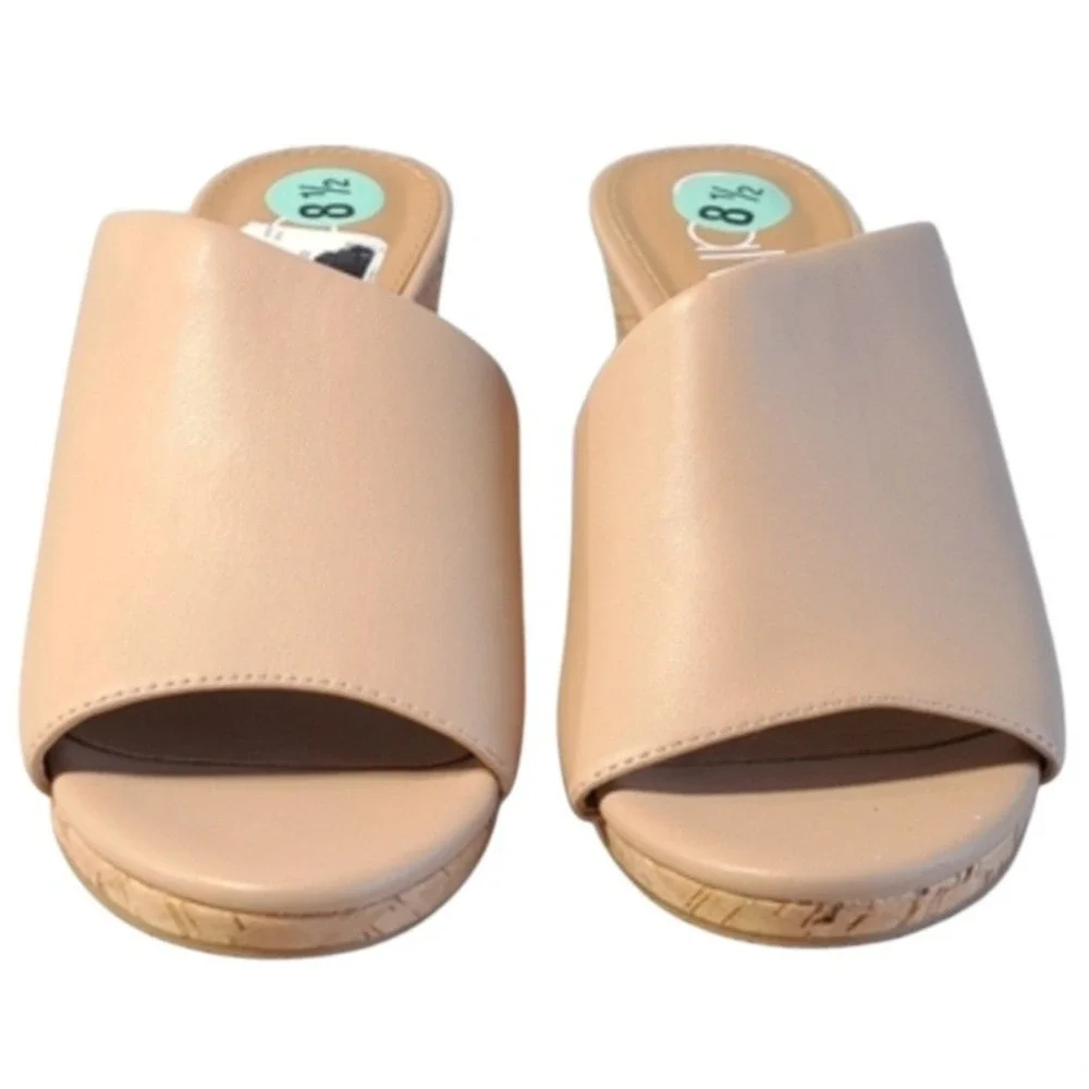 Calvin Klein Women's Size 8.5 Nude Wedge Slide Sandals Cork‎ Heel open Toe New
